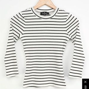 Lulu’s White Stripped Ribbed Three Quarter Length Top
